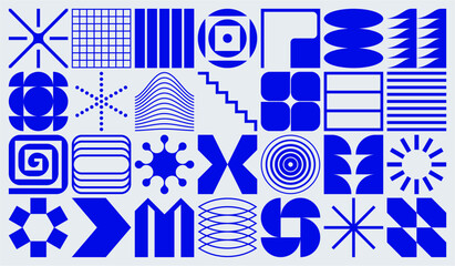 Set of abstract geometric vector shapes, Futuristic and modernist logos and symbols, Swiss design inspired - obrazy, fototapety, plakaty