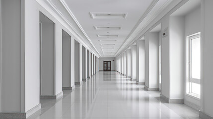 Empty hall with white walls and white floor.