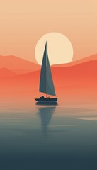sailing boat on the sea at sunrise or sunset
