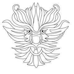 Hand drawn dragon's head in doodle style isolated on white background. Outline green dragon's head. Vector illustration.