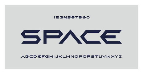 Space typography. Futuristic style. Modern bold font for science, technology, movies, digital, sports, branding, and music design. Abstract sci-fi vector alphabet. Hexagon capital letters and numbers. © MiguelMartinsDesign