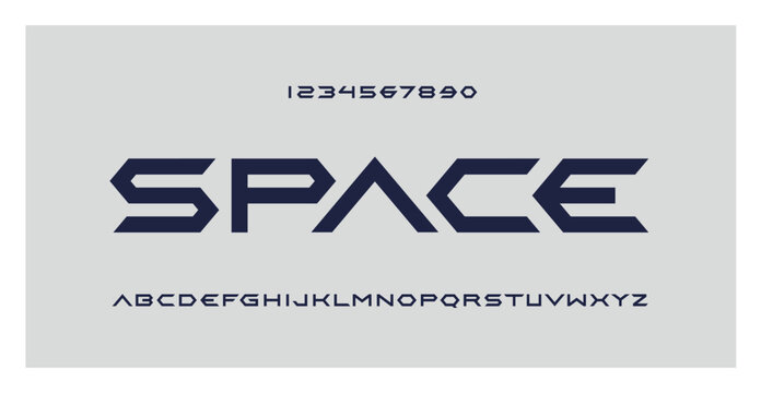 Space typography. Futuristic style. Modern bold font for science, technology, movies, digital, sports, branding, and music design. Abstract sci-fi vector alphabet. Hexagon capital letters and numbers.