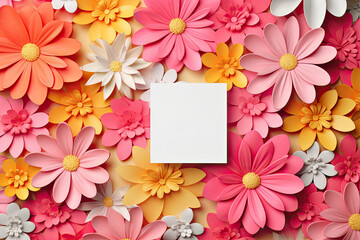 White empty square on a simple paper pastel colored floral background.
