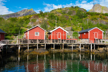 Fototapeta na wymiar Nusfjord, an idyllic fishing village on the shores of the Vestfjorden, Flakstad Island, Lofoten Islands, Nordland, Norway.