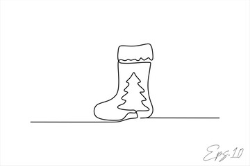 Continuous line art drawing of Christmas socks