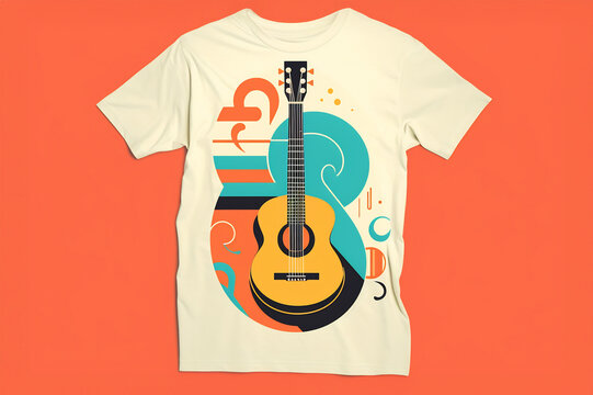 Abstract colorful guitar picture on t-shirt