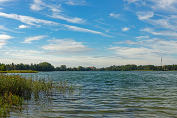 view over lake Olow in Ryn in Poland
