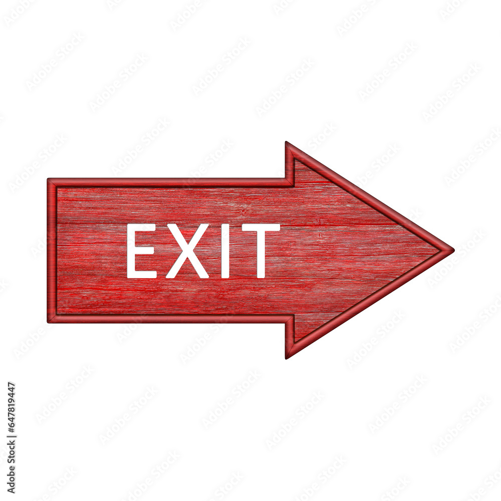 Poster red arrow. arrow pointer to the right with the inscription exit. wooden pointer in the shape of an a