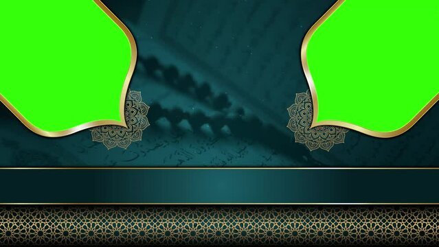 animated Gold luxury islamic background , perfect for youtube designing Holy Quran recitations  . 4K with greenscreen , UHD 4K 30 fps	