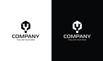 wrench hexagon box shape logo vector on a black and white background.