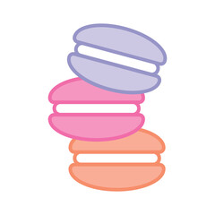 Macarons Cookies Flat Line Vector Colorful Food Icon Set. Sweet French Dessert Symbols in Different Tastes. Vector Design Illustration for Restaurant, Cafe Menu, Flyer, Banner, Sticker, Pattern, Web.