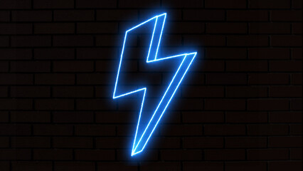 Neon lightning bolt, glowing sign. Neon sign of lightning signboard on the black background....