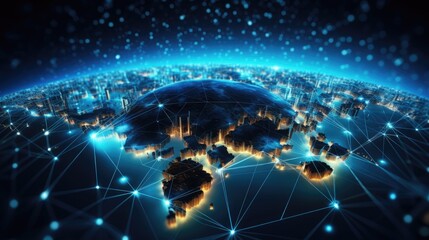 Global network connection over the world 3D rendering on cityscape background