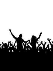 Crowd of people, vertical banner. Music or sport fans, cheerful group of people. Vector illustration.