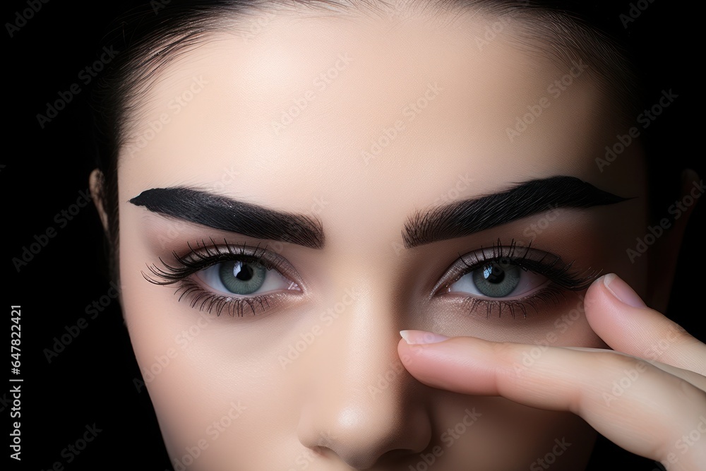 Aufkleber a close-up view of a woman's eye against a black background. this captivating image can be used in v