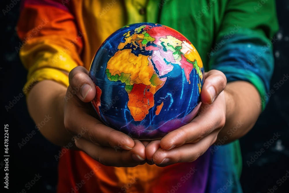 Poster a person holding a globe in their hands. this image can be used to represent global connections, env