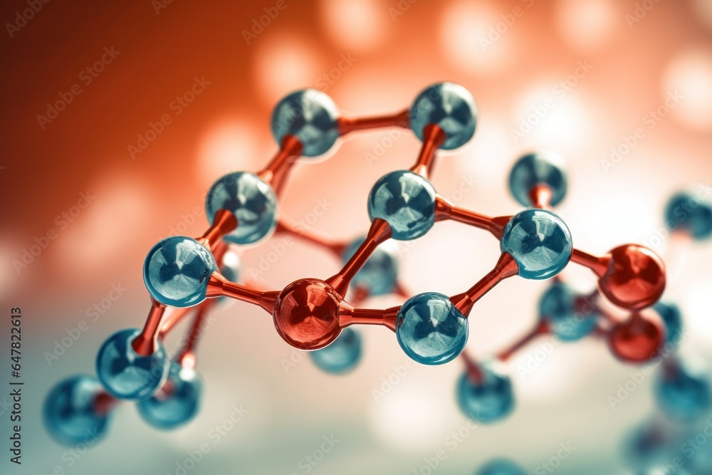 Poster A close-up view of a model representing a molecule. Can be used to illustrate scientific concepts or educational materials.