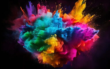 Fototapeta na wymiar An explosion of powder or smoke. Colorful vibrant rainbow colors with black background. abstract pattern. explosion concept