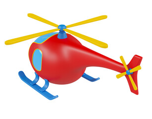 Colorful helicopter in on transparent background in 3d render cartoon illustration