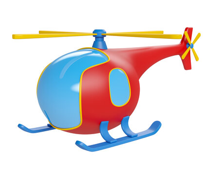 Colorful helicopter in on transparent background in 3d render cartoon illustration