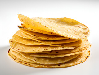 Mexican corn tortilla stack isolated on white background