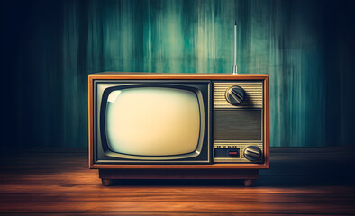 Retro old television set in the background. 90's concepts. Filtered photo in vintage style. 