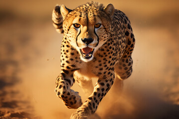 Running cheetah with motion blur background - obrazy, fototapety, plakaty