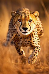 Running cheetah with motion blur background