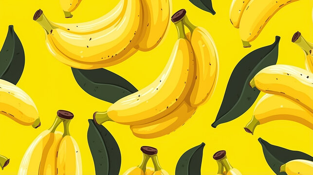 nature textured banana fruits seamless patter, vivid color background