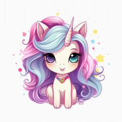 colourful kawaii unicorn clipart 