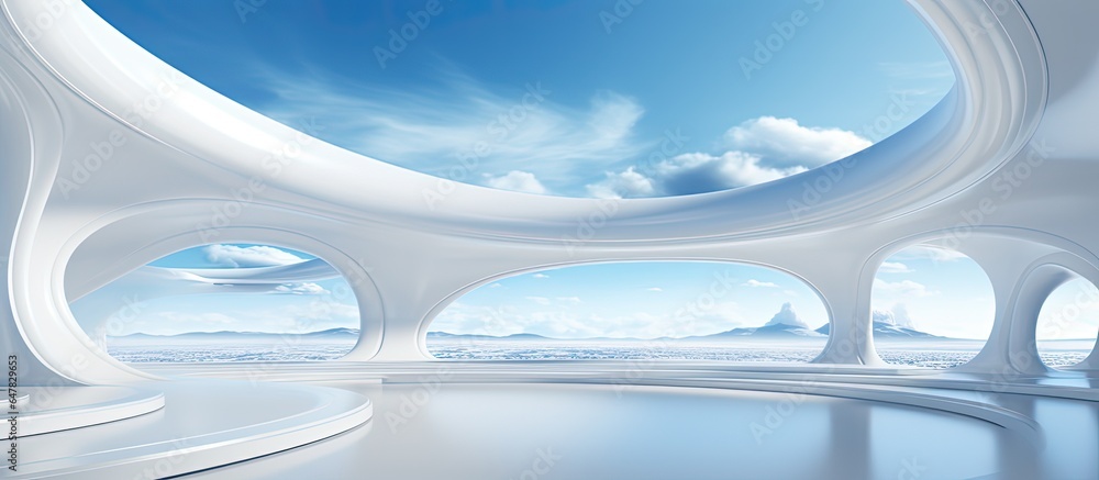 Aufkleber illustration of abstract architecture design on cloudy sky background