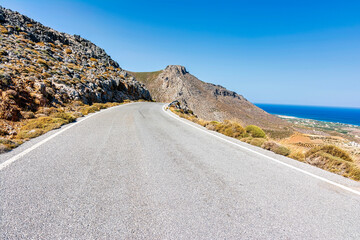 Mountain road at eastern coast of Crete island, Greece