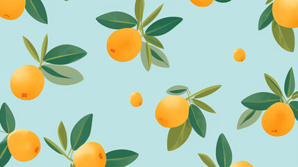 nature textured kumquat fruits seamless patter, vivid color background