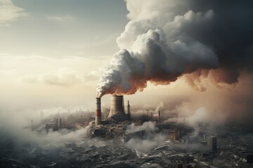 Factory chimney causing air pollution - obrazy, fototapety, plakaty