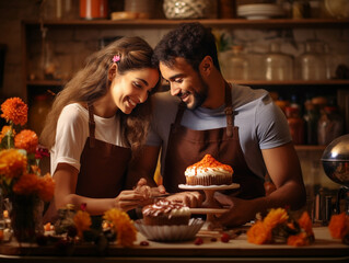 A Photo of a Couple Baking Autumnal Treats Together