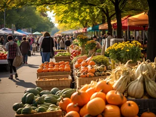 Foto op Canvas A Photo of a Bustling Farmers' Market with Stalls Full of Autumn Produce © Nathan Hutchcraft