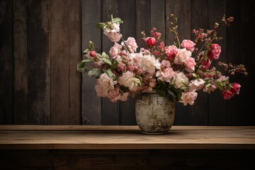 Fototapeta na wymiar Flowers on a wooden table
