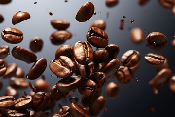 Flying coffee beans close-up