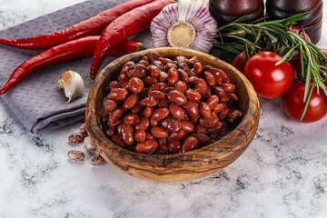 Red canned beans in the bowl