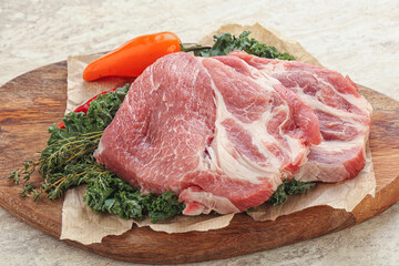 Raw pork neck for cooking