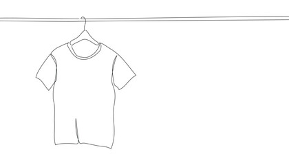 T-shirt - one continuous line drawing. Shirt on a hanger - concept for laundry or shop. Clean shirt