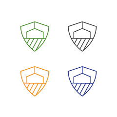 barn with shield simple vector logo set