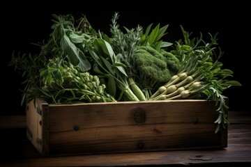 herbs in a wooden box