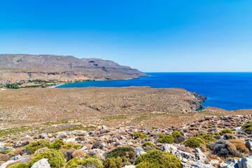 The peaceful village of Kato Zakros in the eastern part of Crete with a beach and tamarisks, Greece