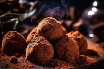 Homemade chocolate truffles with cocoa powder. - obrazy, fototapety, plakaty