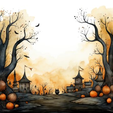Photo of a halloween background Hand-drawn watercolor with space for text