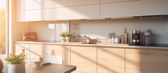 Contemporary oven built into sunlit kitchen cupboards