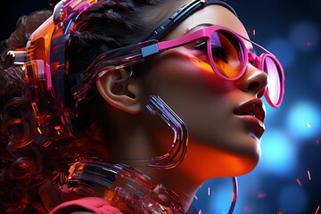Cyberpunk woman portrait futuristic neon style