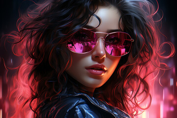 Fototapeta premium Cyberpunk woman portrait futuristic neon style