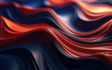 Abstract background with smooth waves in orange red and navy blue tones. Elegant futuristic geometric background with waved shaped lines